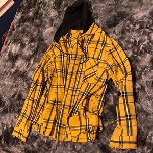 Mens Yellow XXL flannel with detachable hood